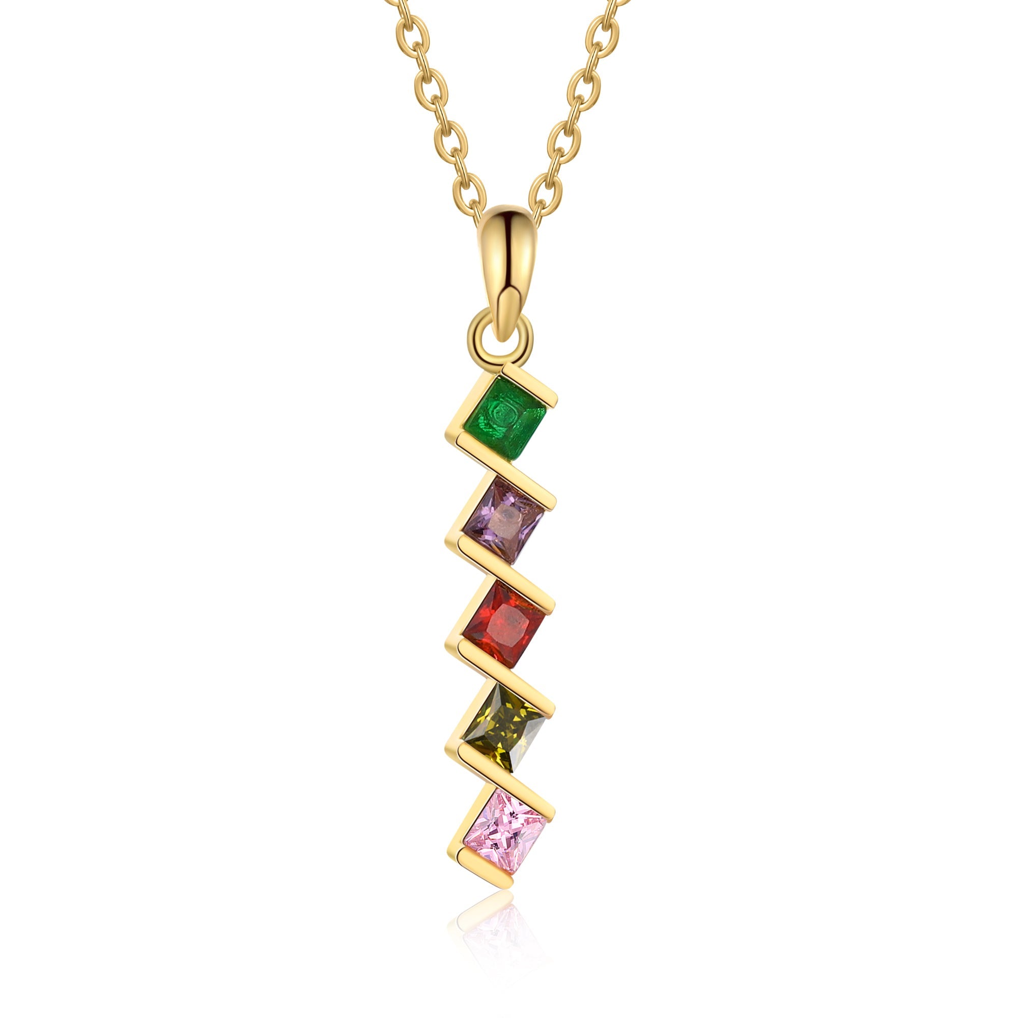 5 Birthstone Elegant Square Stone Mother's Necklace