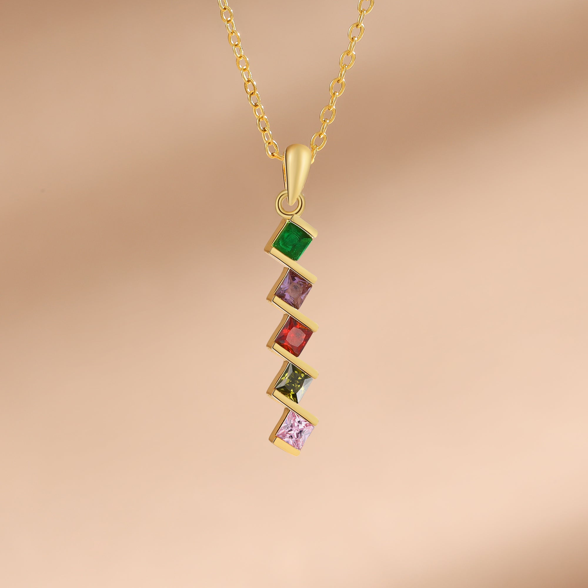 5 Birthstone Elegant Square Stone Mother's Necklace