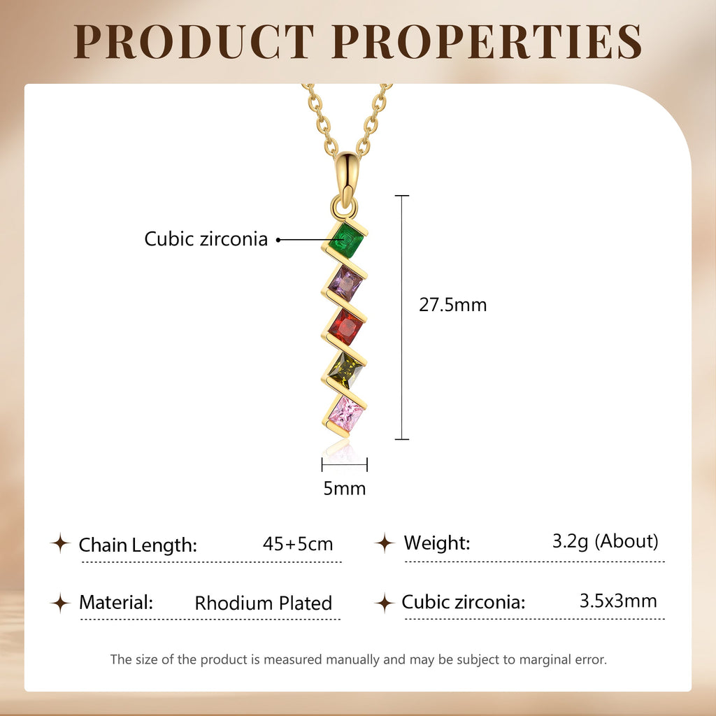 5 Birthstone Elegant Square Stone Mother's Necklace