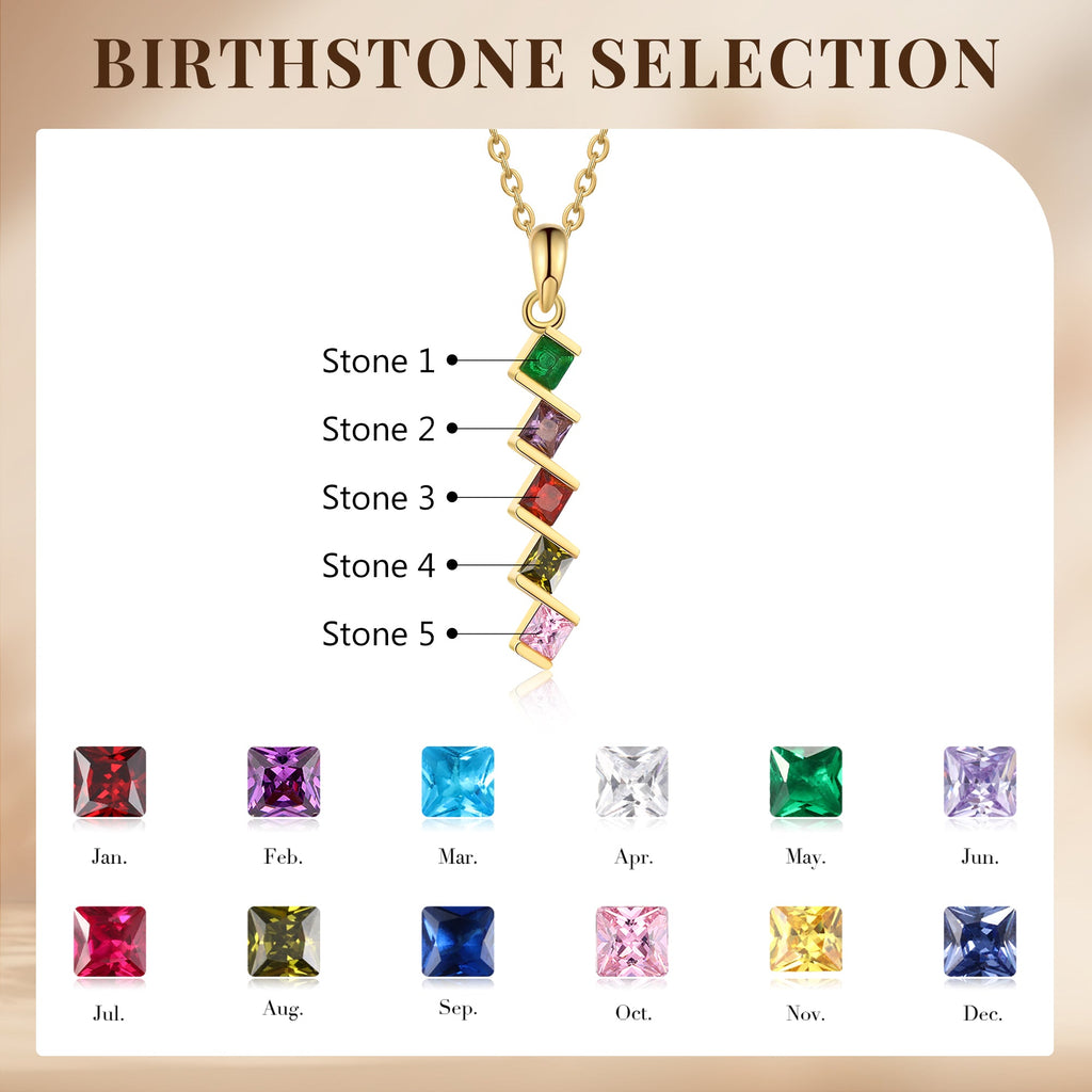 5 Birthstone Elegant Square Stone Mother's Necklace