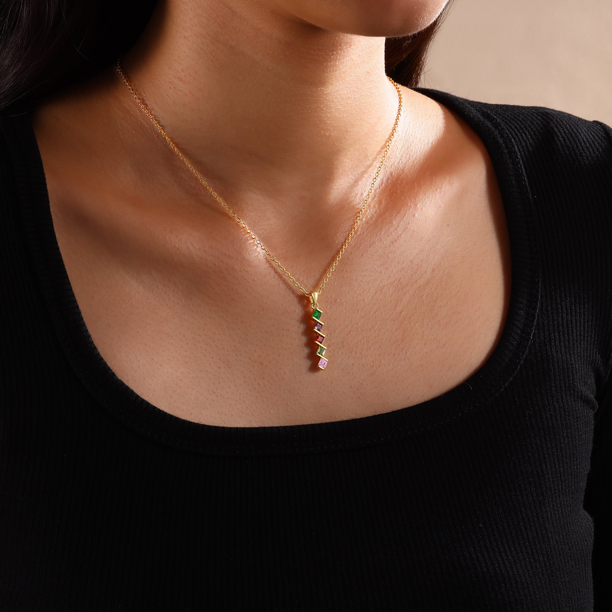 5 Birthstone Elegant Square Stone Mother's Necklace