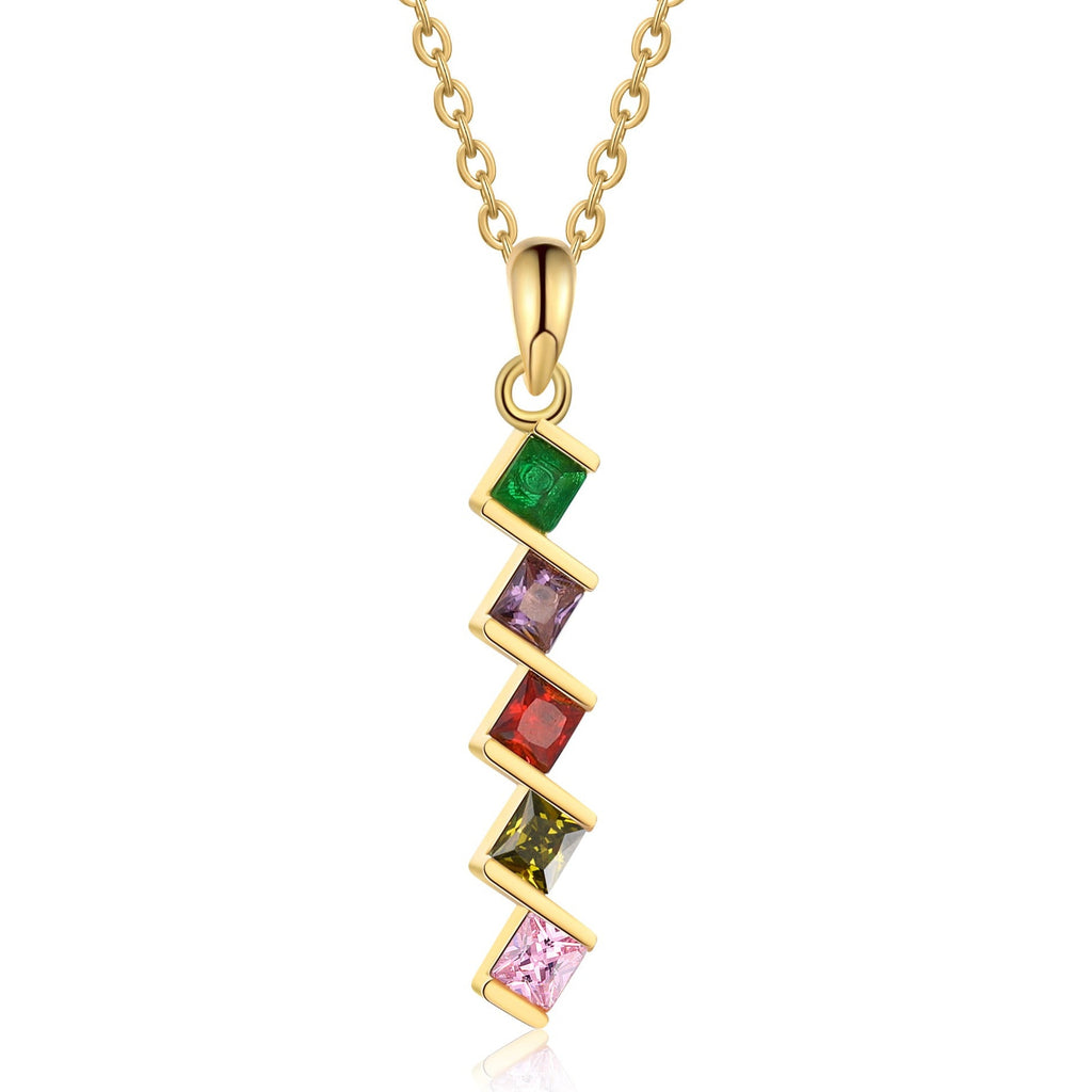 5 Birthstone Elegant Square Stone Mother's Necklace