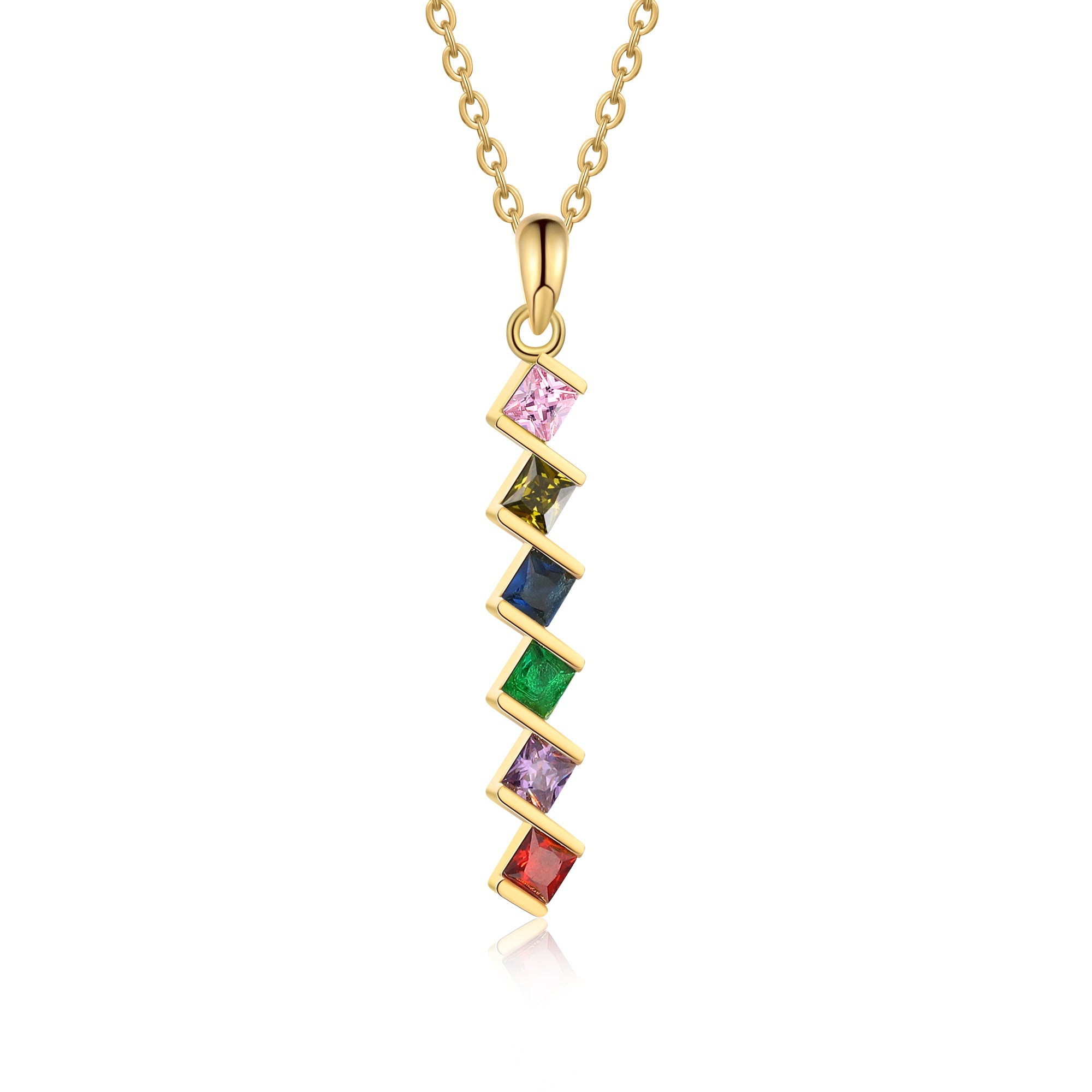 6 Birthstone Elegant Square Stone Mother's Necklace