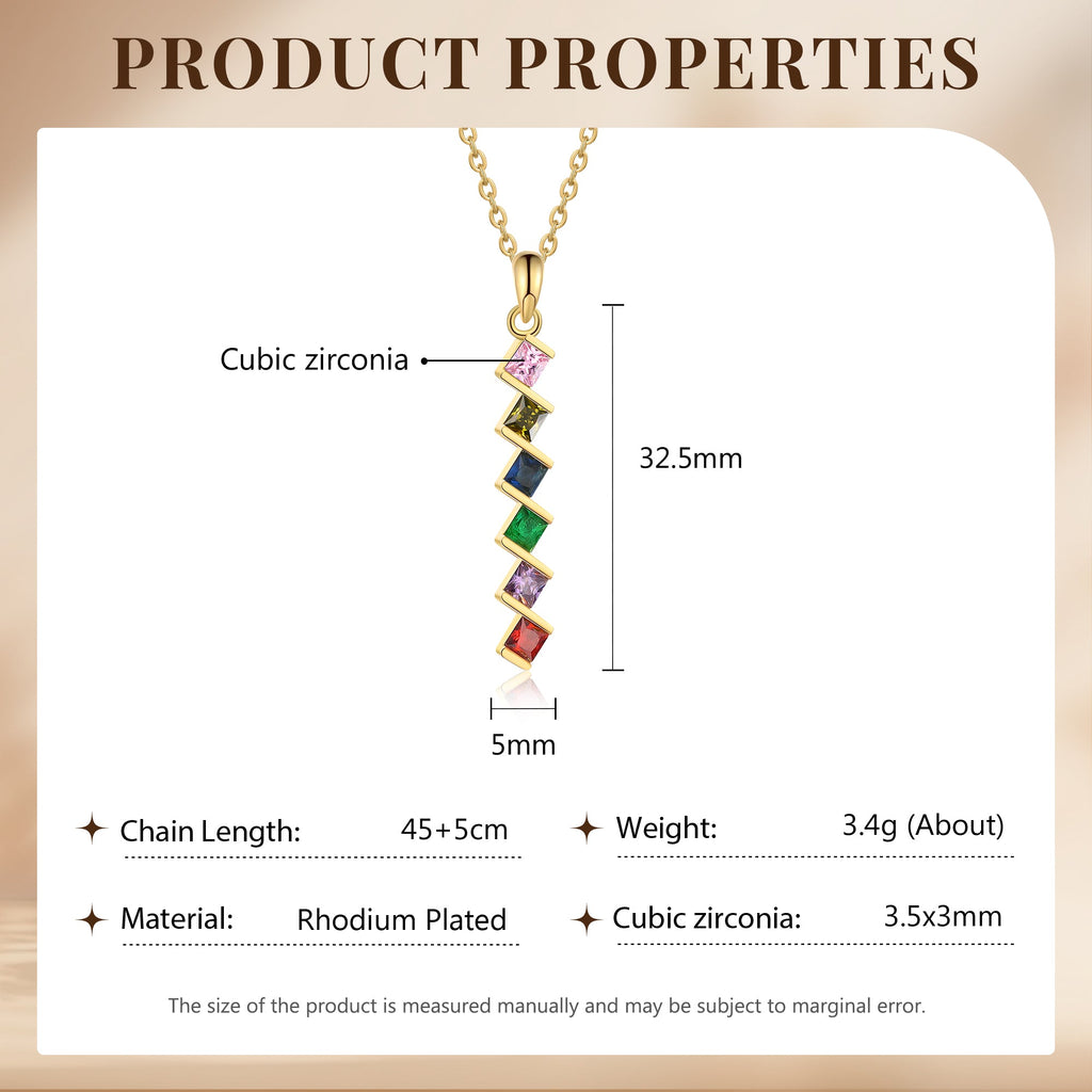 6 Birthstone Elegant Square Stone Mother's Necklace