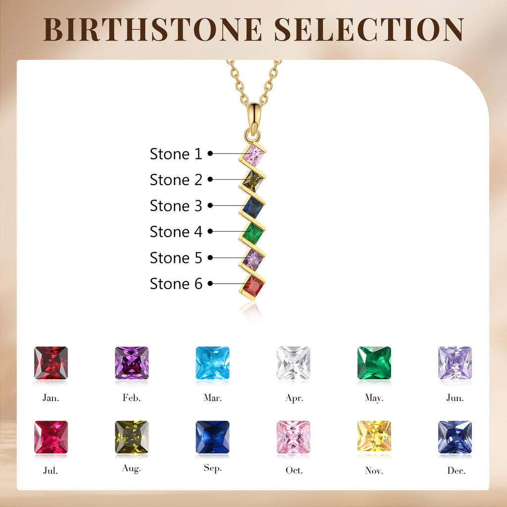 6 Birthstone Elegant Square Stone Mother's Necklace