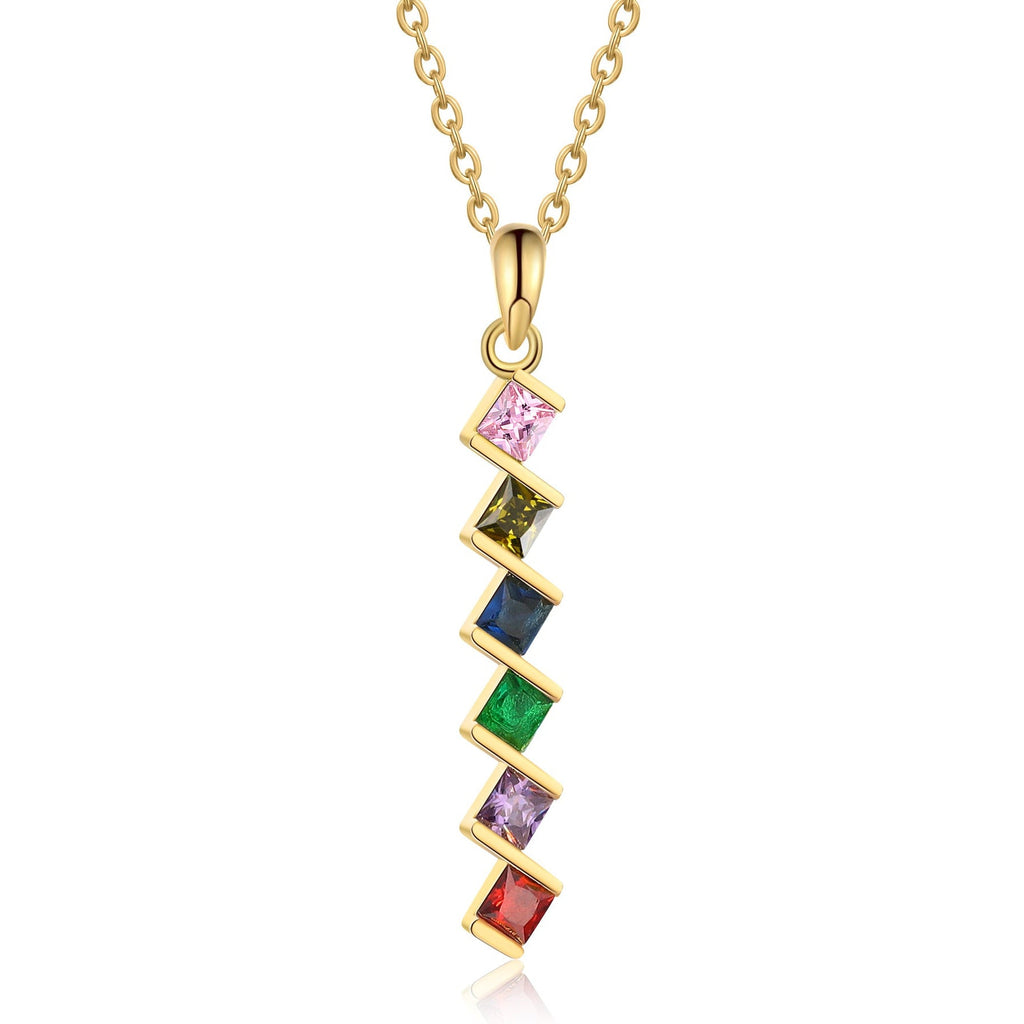 6 Birthstone Elegant Square Stone Mother's Necklace