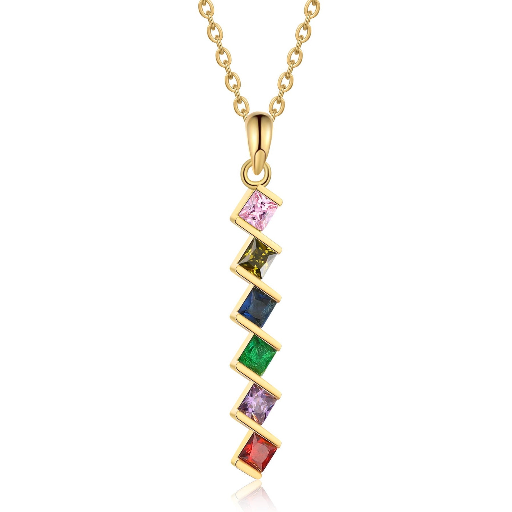 6 Birthstone Elegant Square Stone Mother's Necklace