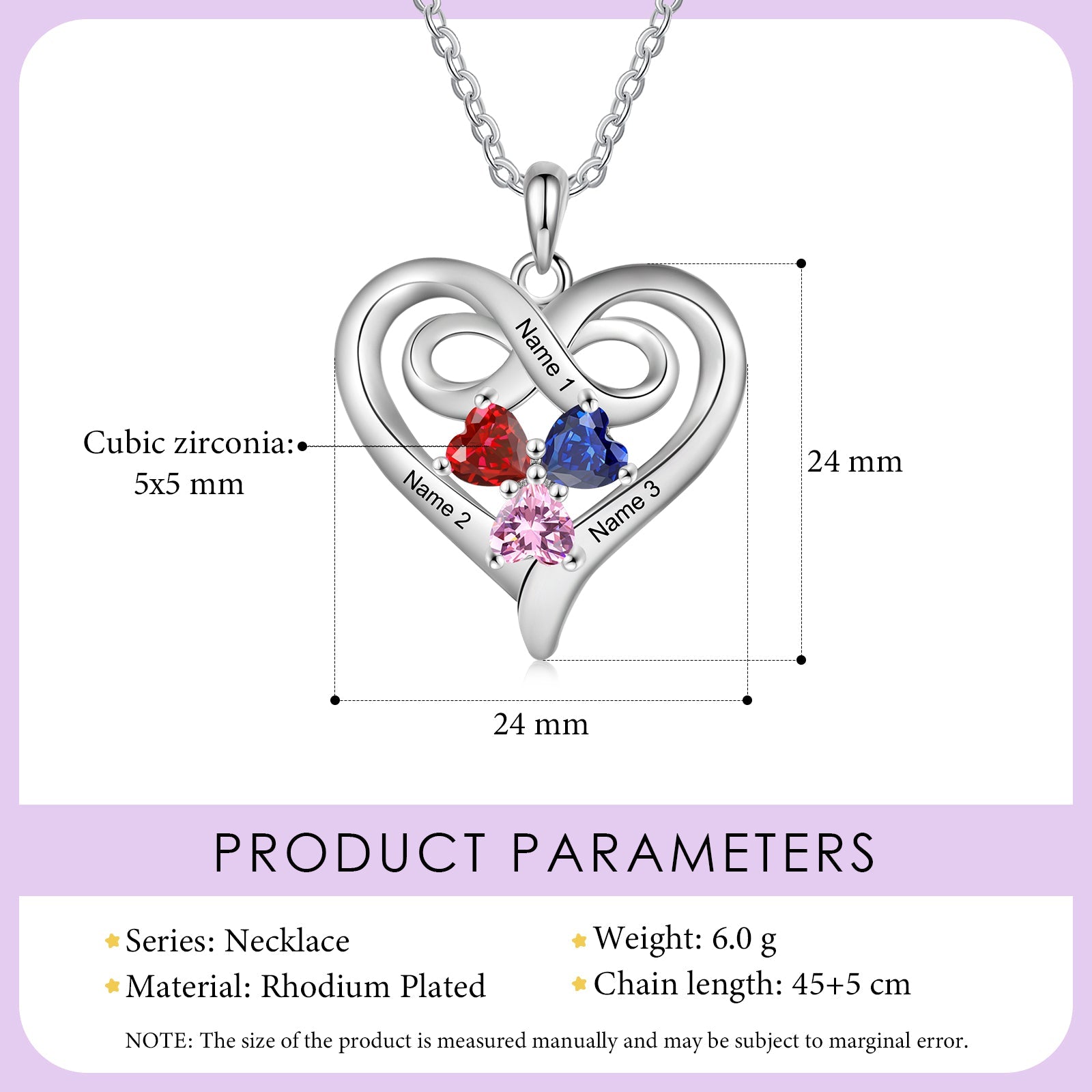 Custom 3 Stone Infinity Heart Necklace: Personalized Stainless Steel Mother's Pendant