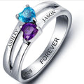 Personalized 2 Birthstone Mother's Ring Reaching Hearts 2 Engraved Names
