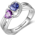 Personalized 2 Heart Birthstone Mother's Hearts 2 Engraved Names