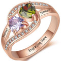 Personalized Rose Gold Mother's Ring 2 Heart Birthstones Passing Hearts 2 Names