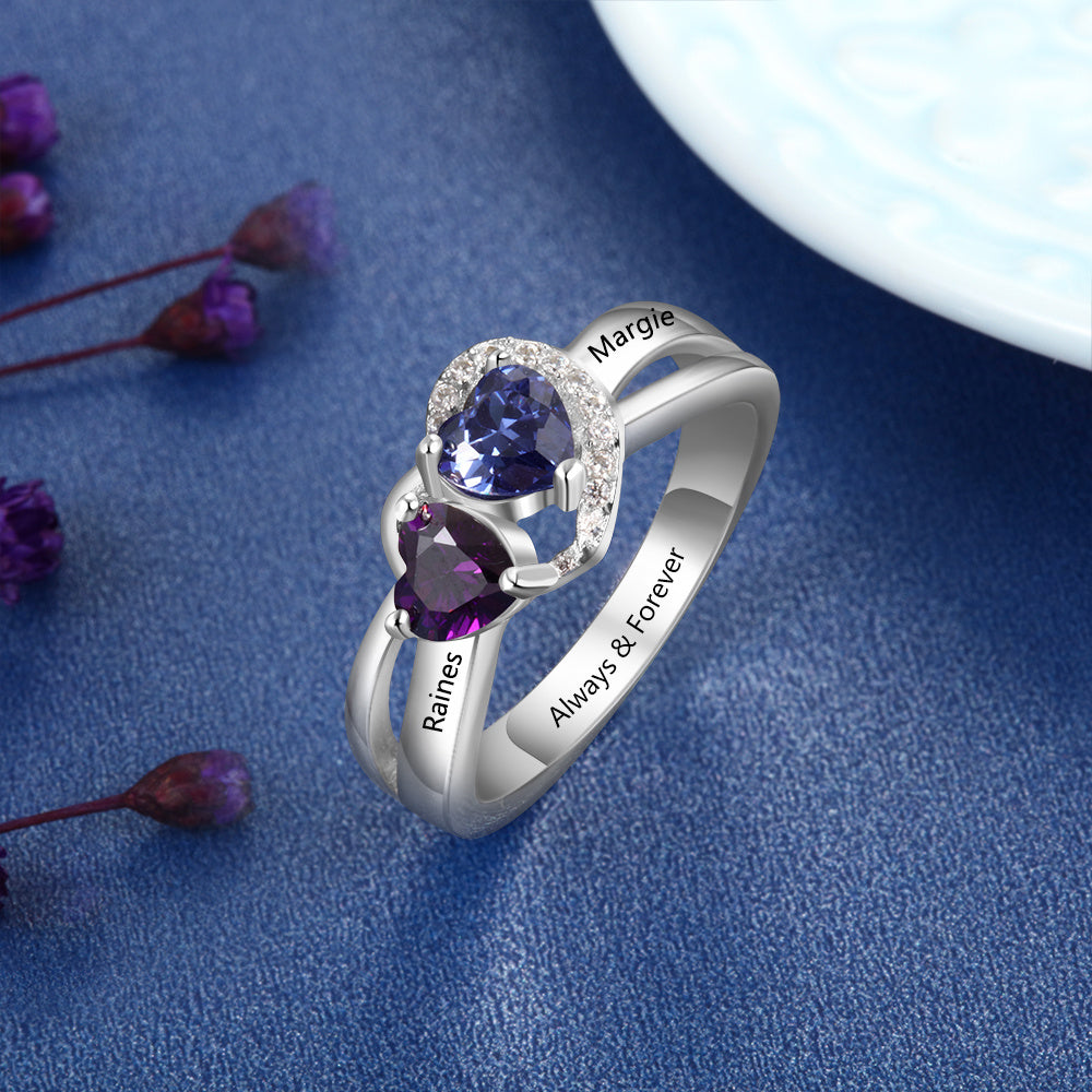 Personalized 2 Heart Birthstone Mother's Hearts 2 Engraved Names
