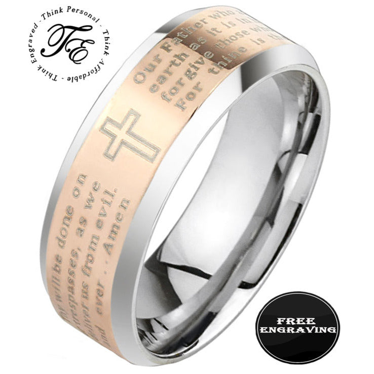 Custom Engraved The Lord's Prayer Engraved Christian Cross Purity Ring