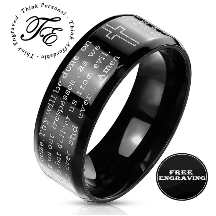 Personalized Christian Cross and Engraved Lord's Prayer Ring Christian Ring