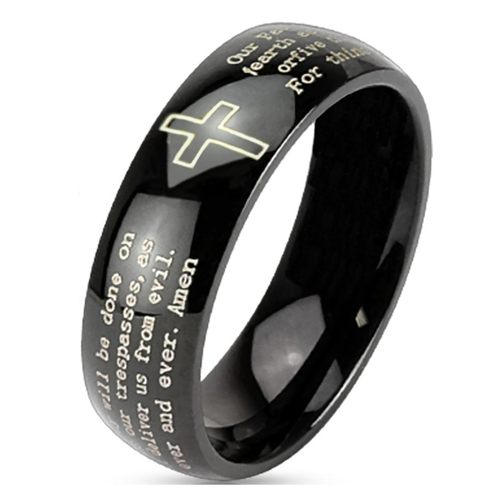 Personalized Christian Cross and Lord's Prayer Ring Engraved Promise Ring