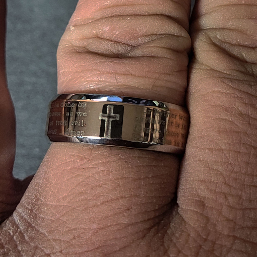 Custom Engraved The Lord's Prayer Engraved Christian Cross Purity Ring