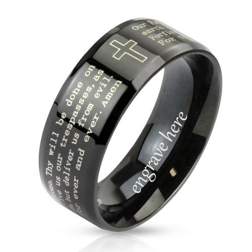 Personalized Christian Cross and Engraved Lord's Prayer Ring Christian Ring