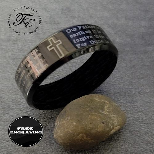 Personalized Christian Cross and Engraved Lord's Prayer Ring Christian Ring