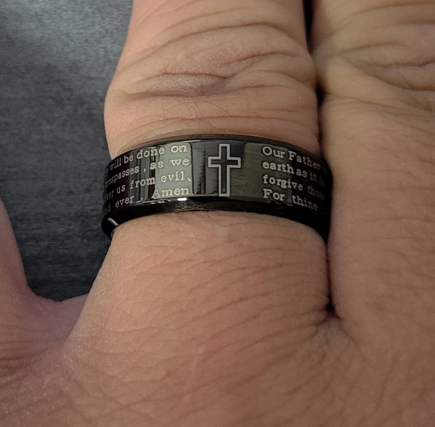 Personalized Christian Cross and Engraved Lord's Prayer Ring Christian Ring