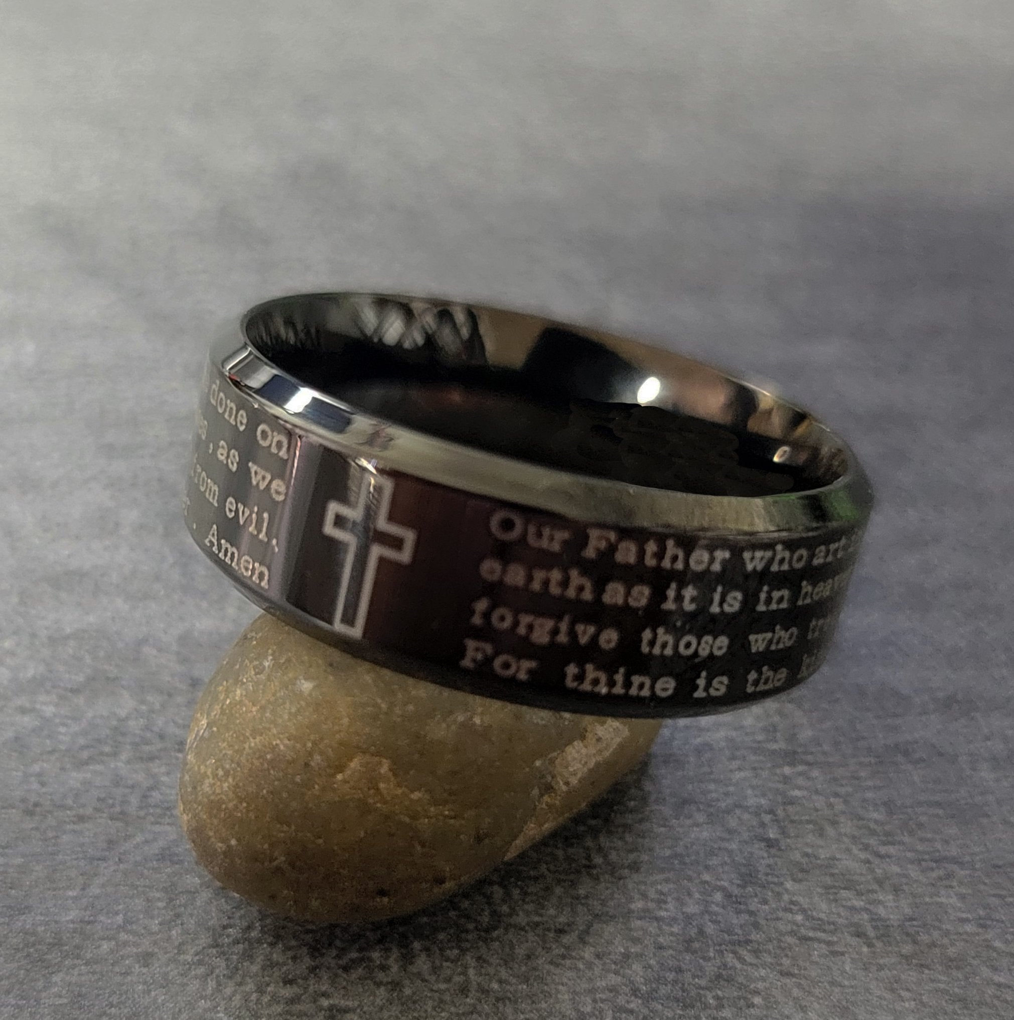 Personalized Christian Cross and Engraved Lord's Prayer Ring Christian Ring