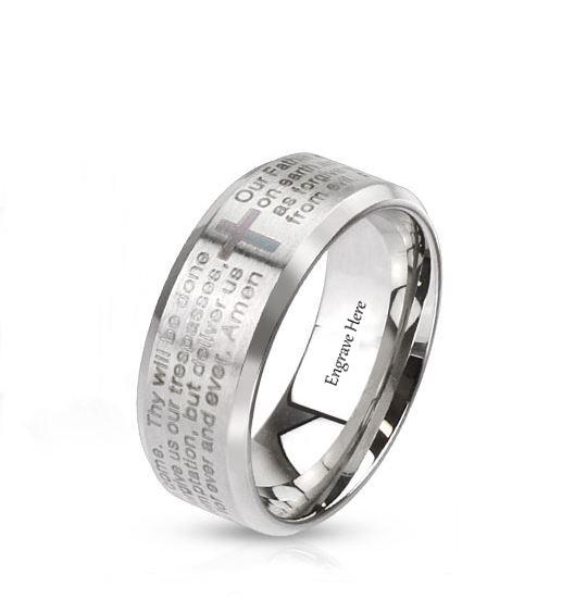 Personalized Lord's Prayer Christian Cross Ring - Religious Ring Engraved