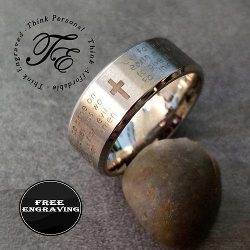 Personalized Lord's Prayer Christian Cross Ring - Religious Ring Engraved