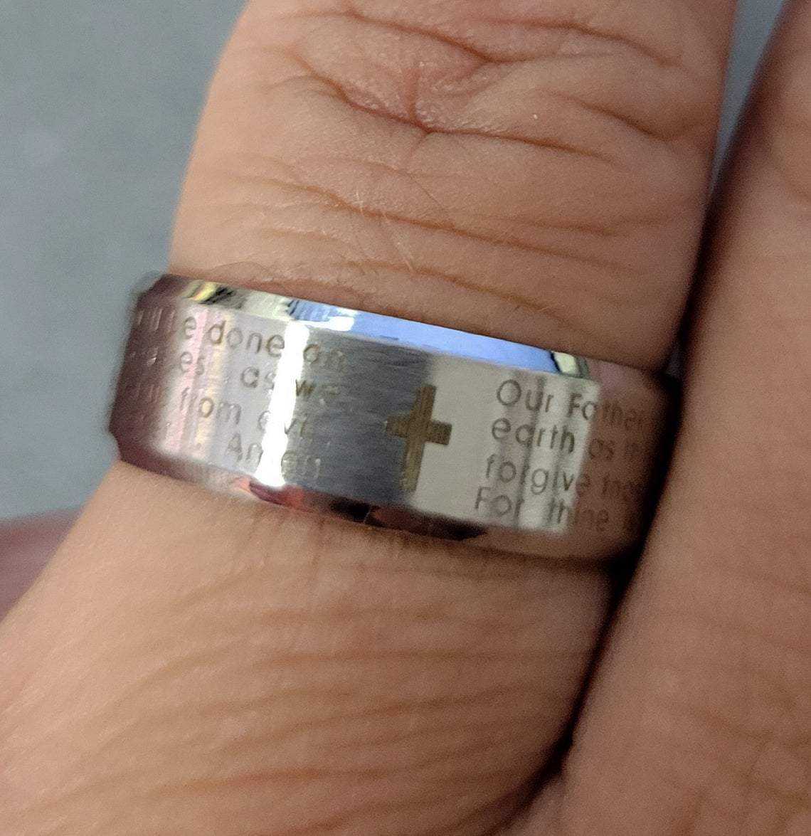 Personalized Lord's Prayer Christian Cross Ring - Religious Ring Engraved