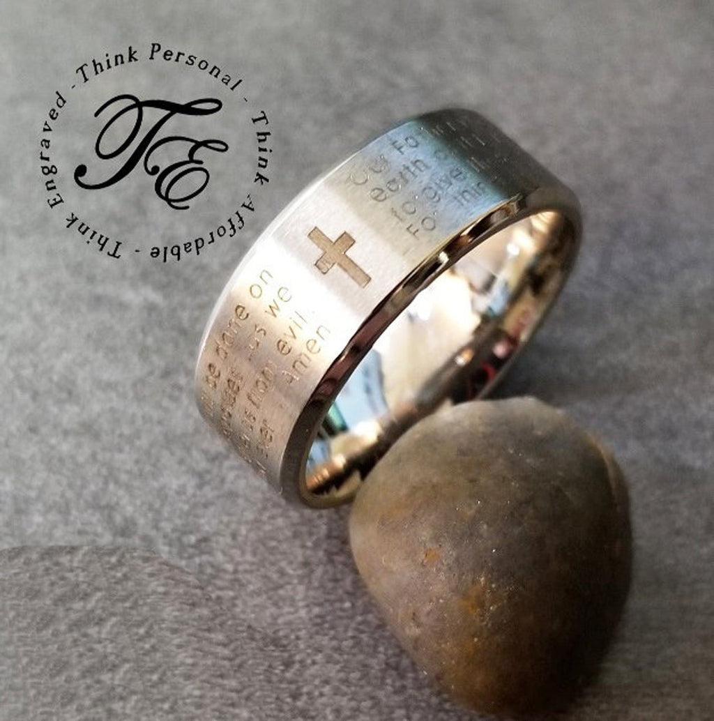 Personalized Lord's Prayer Christian Cross Ring - Religious Ring Engraved