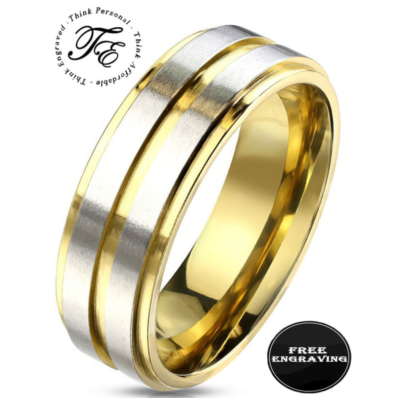 Custom Engraved Men's Gold and Silver Promise Ring - Personalized Handwriting Ring