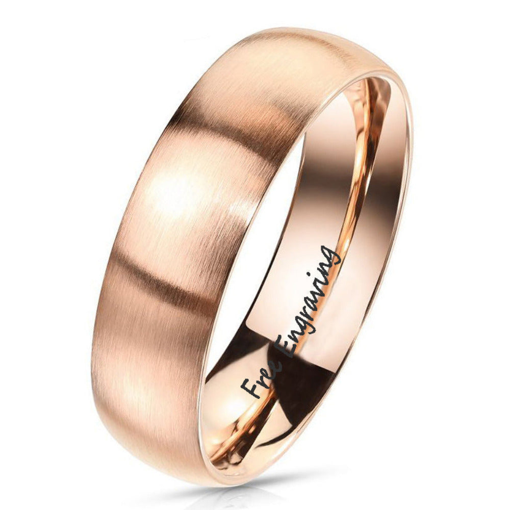 Personalized Men's Promise Ring - Matte Rose Gold Coated Stainless Steel