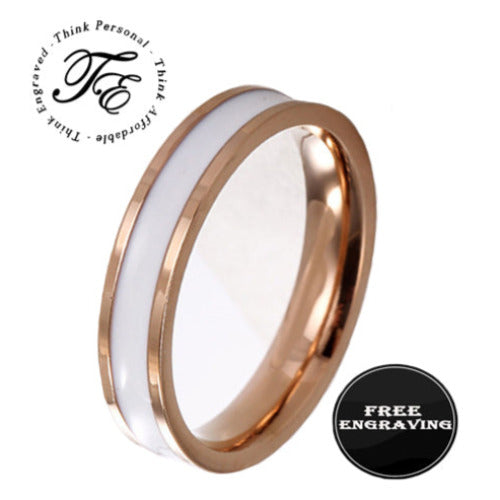 Personalized Men's Promise Ring - White Ceramic Rose Gold