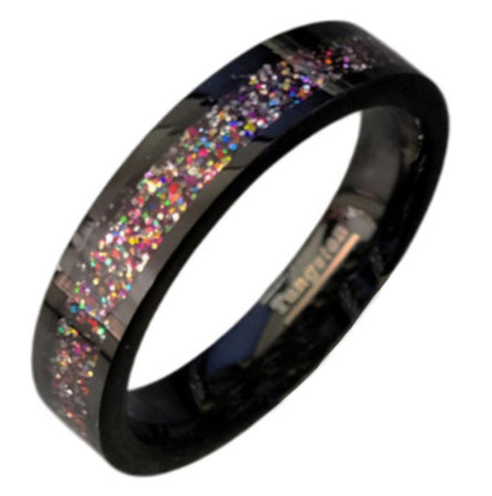 Personalized Men's Promise Ring - Red and Purple galaxy Opal Real Tungsten