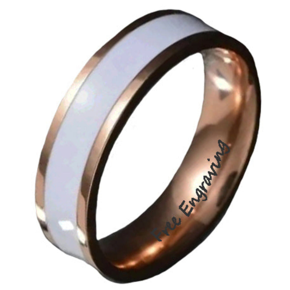 Personalized Women's Promise Ring - White Ceramic Rose Gold