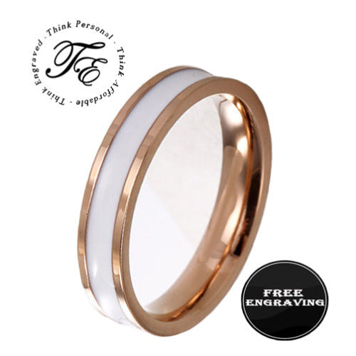 Personalized Women's Promise Ring - White Ceramic Rose Gold