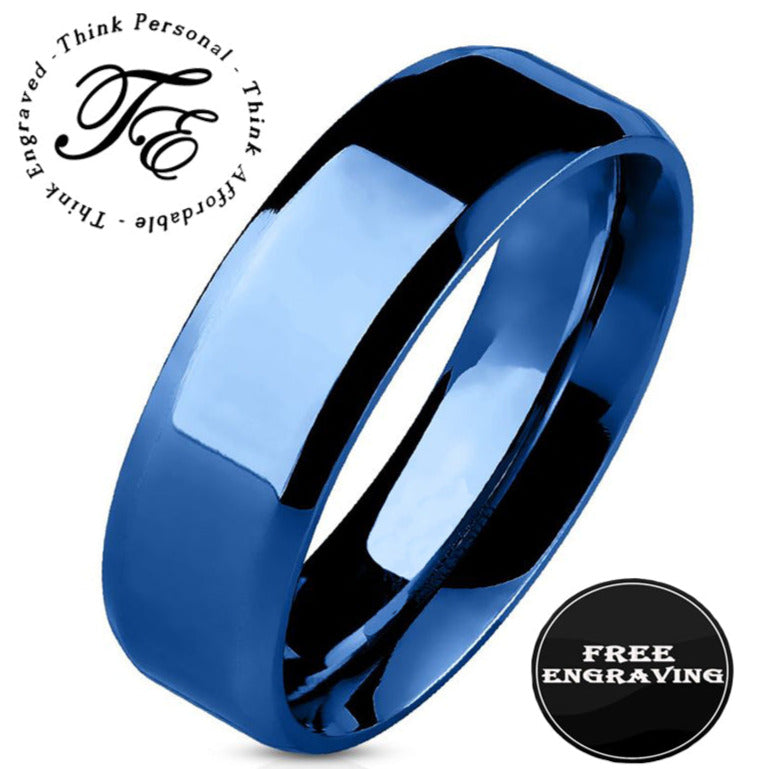 Men's Custom Engraved Blue Promise Ring - Personalized Handwriting Ring For Guy's