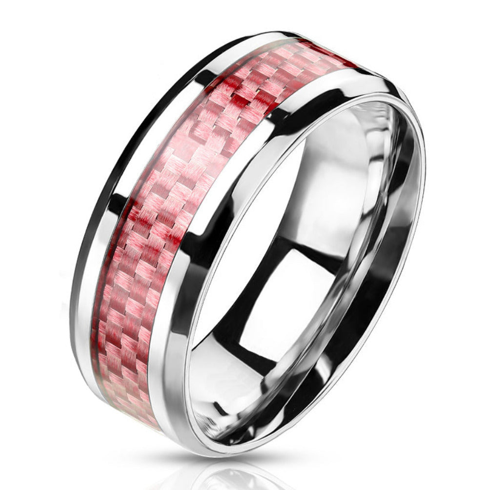 Personalized Women's Wedding or Promise Ring - Pink Carbon Fiber