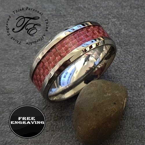 Personalized Women's Wedding or Promise Ring - Pink Carbon Fiber