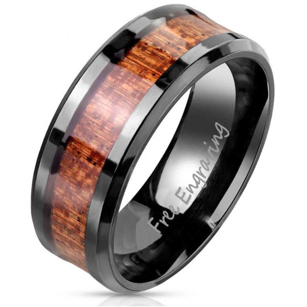 Custom Engraved Men's Black Wood Promise Ring - Wood Promise Ring For Guys