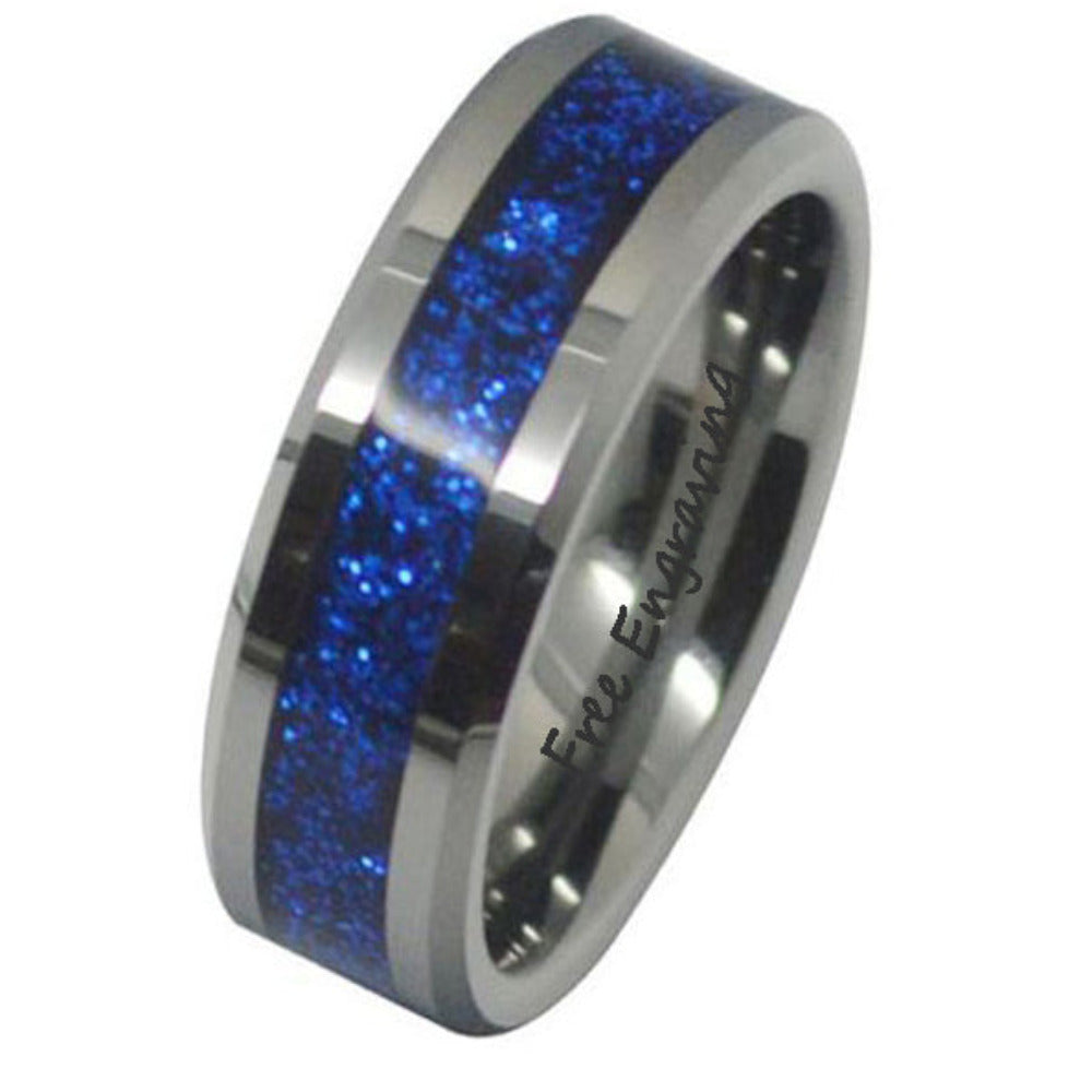 Personalized Engraved Men's Blue Fire Opal Promise Ring