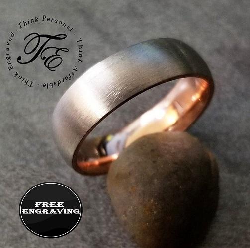 Personalized Men's Titanium Promise Ring - Dome Band Rose Gold Over Titanium