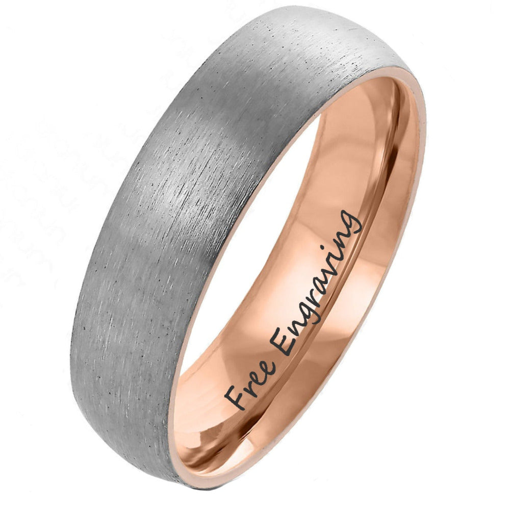 Personalized Men's Titanium Promise Ring - Dome Band Rose Gold Over Titanium