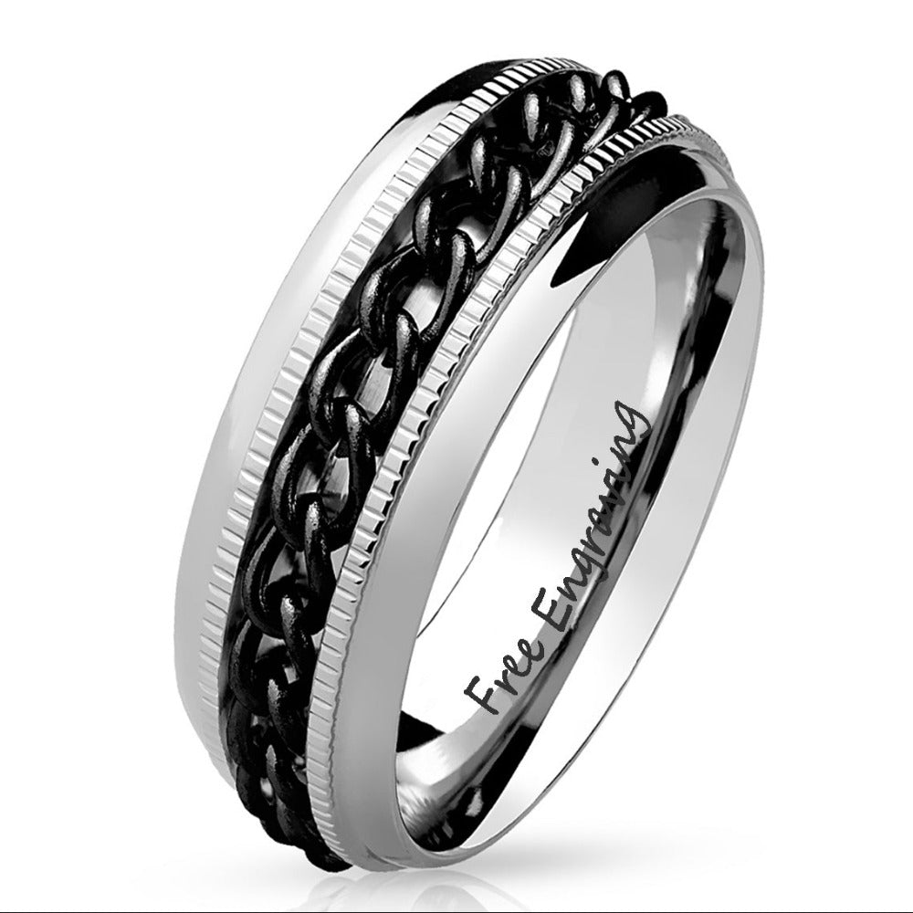 Women's Promise ring - Black Chain Spinner Stainless Steel