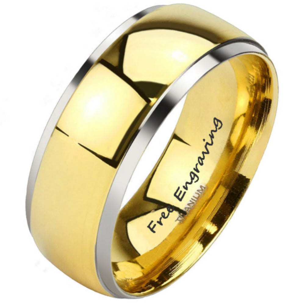 Engraved Men's Titanium Promise Ring - Beveled 14k Gold Over Titanium