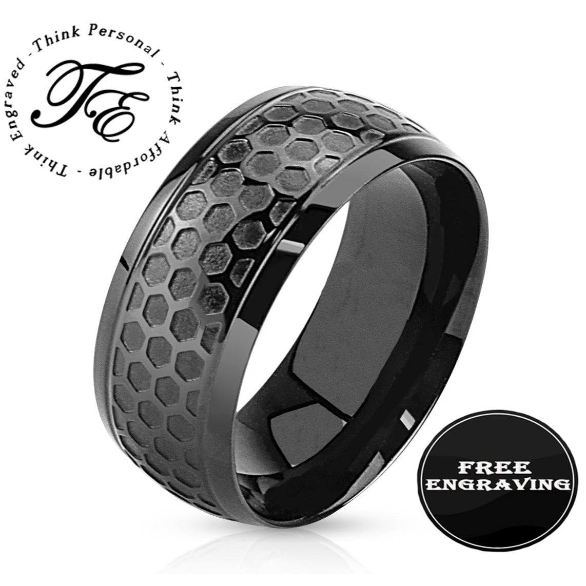 Personalized Black Men's Industrial Promise Ring  - Engraved Handwriting Ring