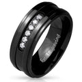 Personalized Engraved Men's Promise Ring - Black With Clear Gems Stainless Steel