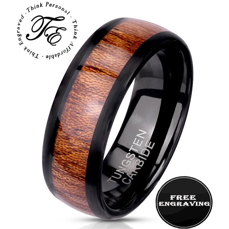 Personalized Engraved Men's Wood Inlay Tungsten Promise Ring