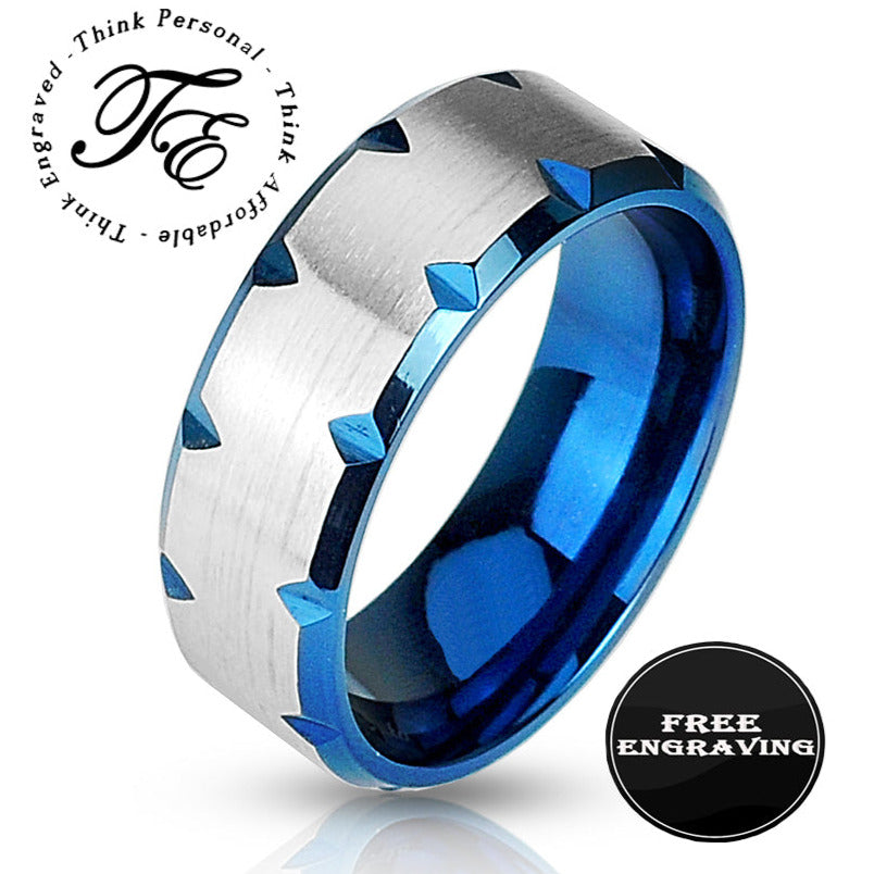 Personalized Men's Gold Notched Wedding Ring - Engraved Handwriting Wedding Ring