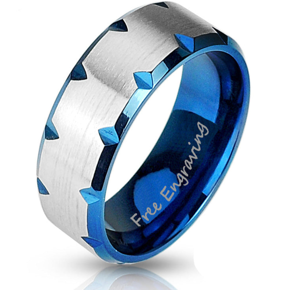 Personalized Men's Gold Notched Wedding Ring - Engraved Handwriting Wedding Ring