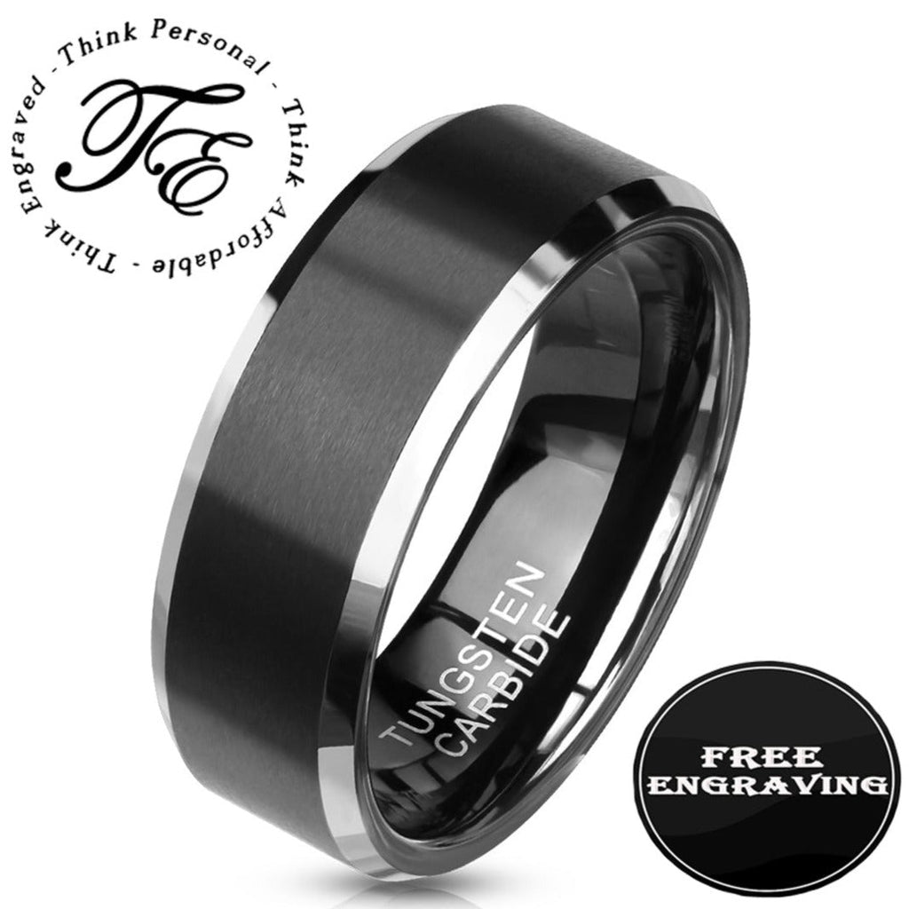 Personalized Men's Matte Black Tungsten Promise Ring  - Engraved Promise Ring