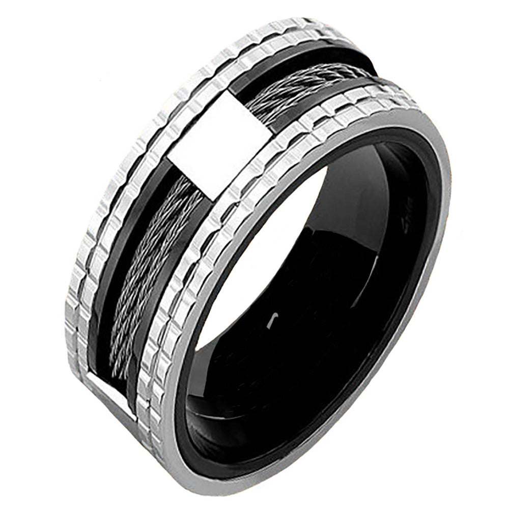 Personalized Men's Promise Ring - Double Wire Cable Inlay Stainless Steel